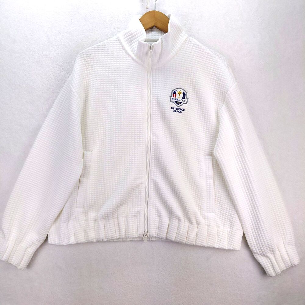 NEW Peter Millar Jacket Women L White Full Zip Flora Knit Jacquard Ryder Cup Top